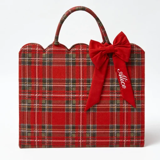 Mrs. Alice Tote Bags | Mrs. Alice Monogram<Mrs. Alice Tote Bag (Red Tartan) With Bow