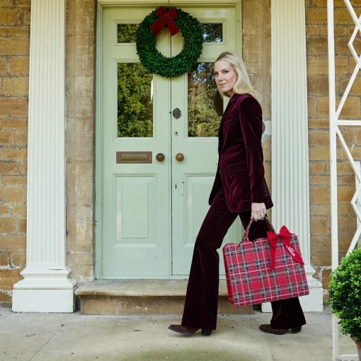 Mrs. Alice Tote Bags | Mrs. Alice Monogram<Mrs. Alice Tote Bag (Red Tartan) With Bow