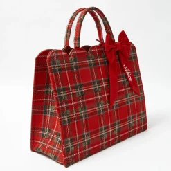 Mrs. Alice Tote Bags | Mrs. Alice Monogram<Mrs. Alice Tote Bag (Red Tartan) With Bow