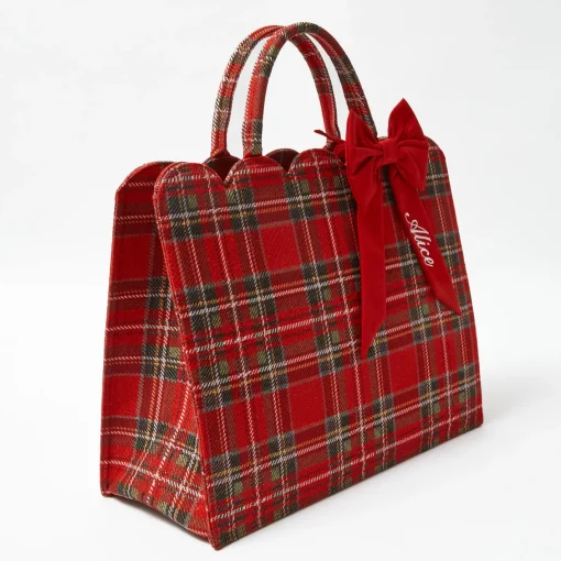 Mrs. Alice Tote Bags | Mrs. Alice Monogram<Mrs. Alice Tote Bag (Red Tartan) With Bow