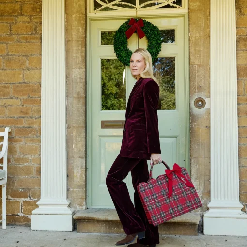Mrs. Alice Tote Bags | Mrs. Alice Monogram<Mrs. Alice Tote Bag (Red Tartan) With Bow