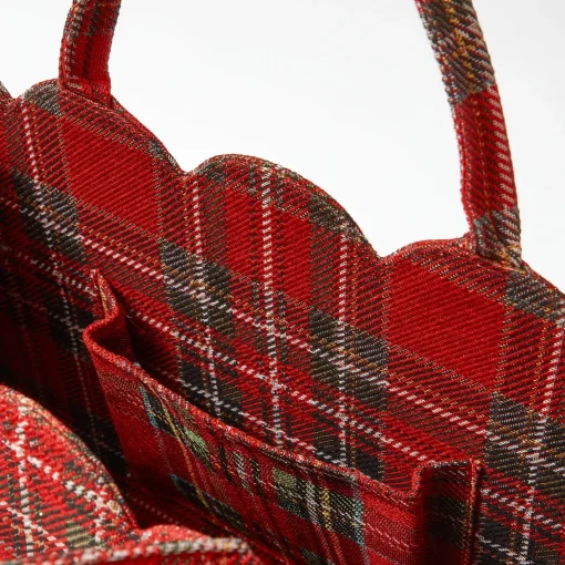 Mrs. Alice Tote Bags | Mrs. Alice Monogram<Mrs. Alice Tote Bag (Red Tartan) With Bow