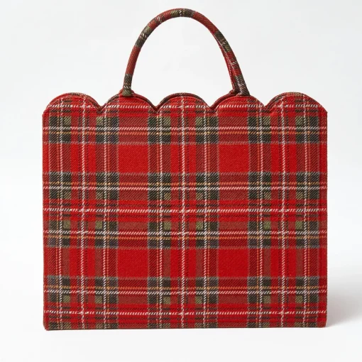 Mrs. Alice Tote Bags | Mrs. Alice Monogram<Mrs. Alice Tote Bag (Red Tartan) With Bow