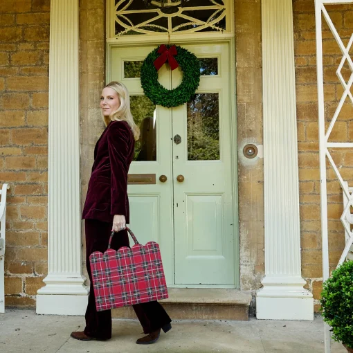 Mrs. Alice Tote Bags | Mrs. Alice Monogram<Mrs. Alice Tote Bag (Red Tartan) With Bow