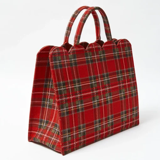 Mrs. Alice Tote Bags | Mrs. Alice Monogram<Mrs. Alice Tote Bag (Red Tartan) With Bow