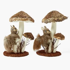 Autumn Decorations<Mrs. Alice Natural Mushroom with Climbing Squirrel (Pair)