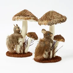 Autumn Decorations<Mrs. Alice Natural Mushroom with Climbing Squirrel (Pair)