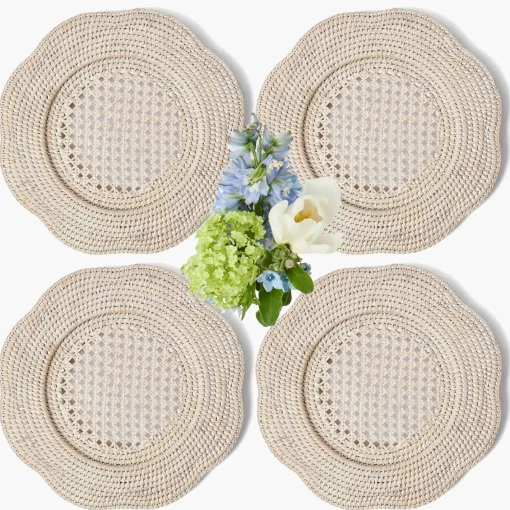 Placemats | For Her<Mrs. Alice Natural Scalloped Rattan Charger Plates (Set of 4)