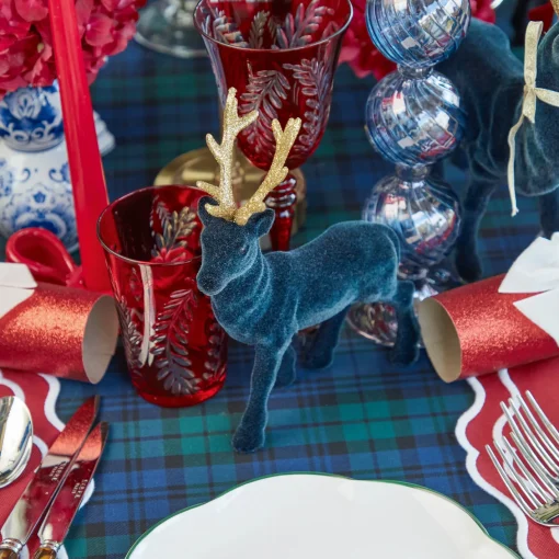 Christmas Decorations<Mrs. Alice Navy Flocked Reindeer Family with Gold Trimmed Bows