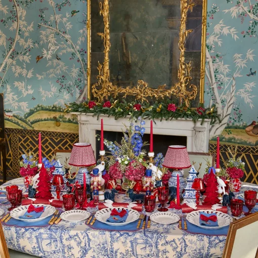 Christmas Decorations<Mrs. Alice Navy Flocked Reindeers with Gold Trimmed Bows (Pair)