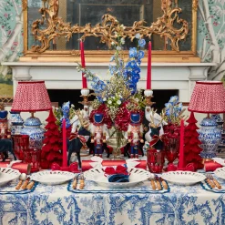 Christmas Decorations<Mrs. Alice Navy Flocked Reindeers with Gold Trimmed Bows (Pair)