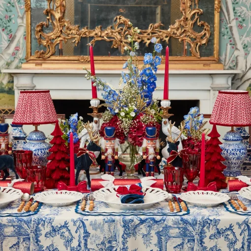 Christmas Decorations<Mrs. Alice Navy Flocked Reindeers with Gold Trimmed Bows (Pair)