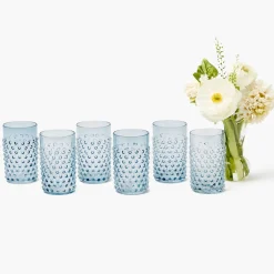 Glasses | For The Homemaker<Mrs. Alice Navy Hobnail Glasses (Set of 6)