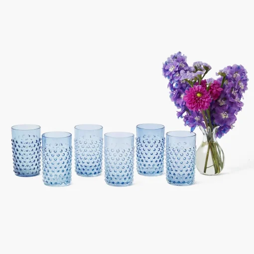 Glasses | For The Homemaker<Mrs. Alice Navy Hobnail Glasses (Set of 6)