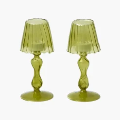 Summer Glassware | Summer Candleware<Mrs. Alice Olive Glass Lantern Tea Light Holder (Pair) - 18 cm
