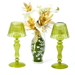 Summer Glassware | Summer Candleware<Mrs. Alice Olive Glass Lantern Tea Light Holder (Pair) - 24 cm