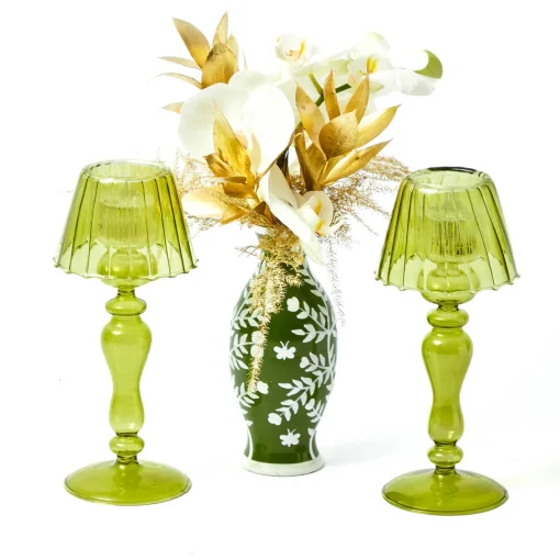 Summer Glassware | Summer Candleware<Mrs. Alice Olive Glass Lantern Tea Light Holder (Pair) - 24 cm