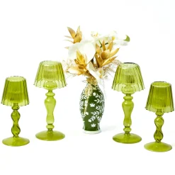 Summer Glassware | Summer Candleware<Mrs. Alice Olive Glass Lantern Tea Light Holder (Pair) - 24 cm