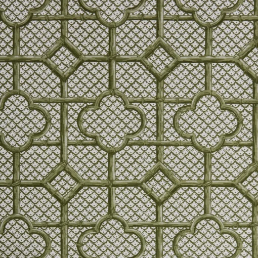 Serena Fresson Fabrics<Mrs. Alice Olive Green Bamboo Trellis Fabric