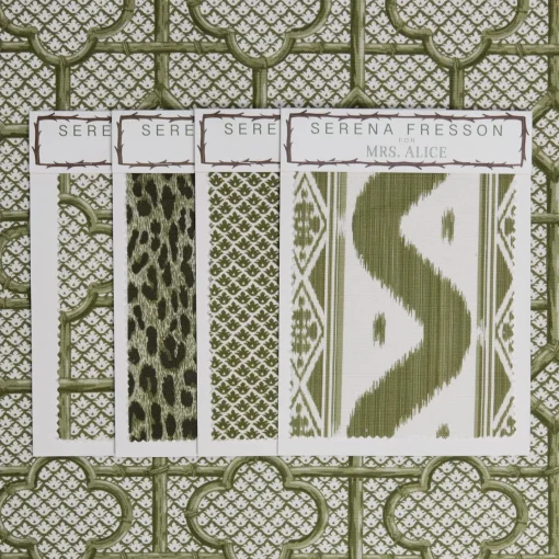 Serena Fresson Fabrics<Mrs. Alice Olive Green Bamboo Trellis Fabric