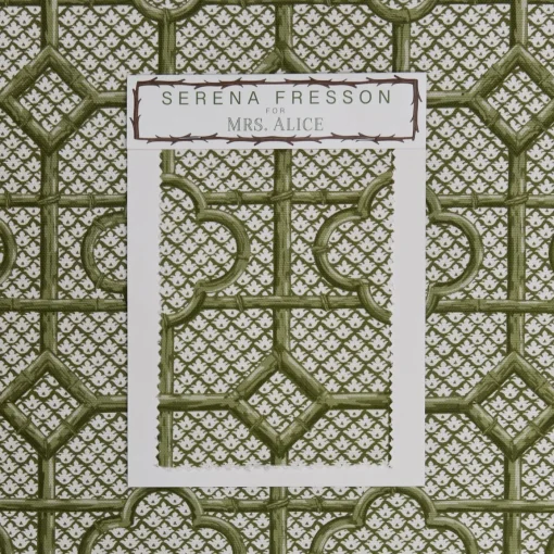 Serena Fresson Fabrics<Mrs. Alice Olive Green Bamboo Trellis Fabric