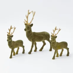 Christmas Decorations<Mrs. Alice Olive Green Flocked Reindeer Family