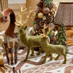 Christmas Decorations<Mrs. Alice Olive Green Flocked Reindeer Family