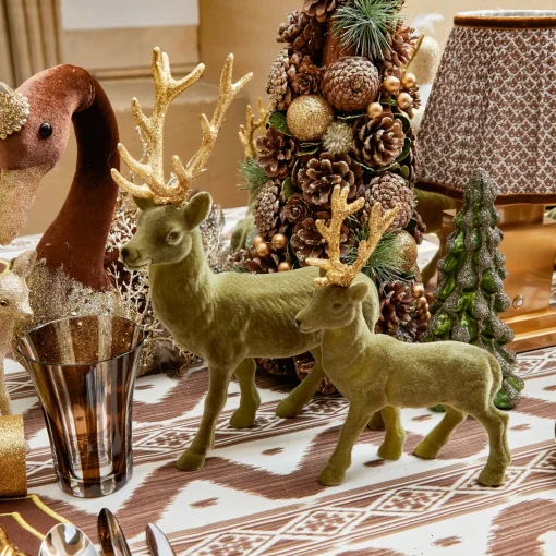 Christmas Decorations<Mrs. Alice Olive Green Flocked Reindeer Family