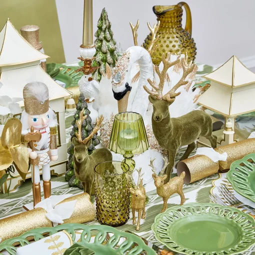 Christmas Decorations<Mrs. Alice Olive Green Flocked Reindeer Family