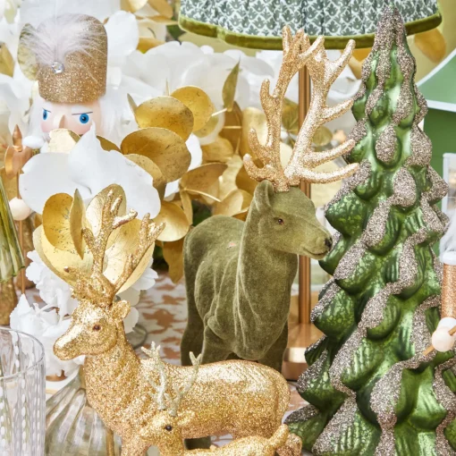 Christmas Decorations<Mrs. Alice Olive Green Flocked Reindeer Family