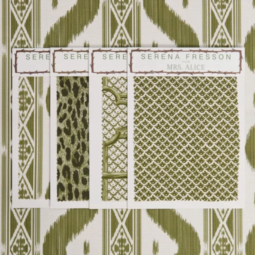 Serena Fresson Fabrics<Mrs. Alice Olive Green Ikat Stripe Fabric