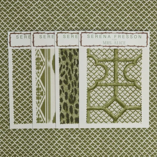 Serena Fresson Fabrics<Mrs. Alice Olive Green Lotus Flower Fabric
