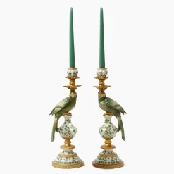 Summer Candleware | Candle Holders<Mrs. Alice Olive Green Parrot Candleholder (Pair)