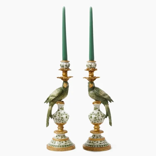 Summer Candleware | Candle Holders<Mrs. Alice Olive Green Parrot Candleholder (Pair)