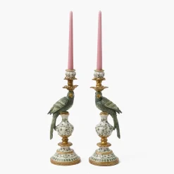 Summer Candleware | Candle Holders<Mrs. Alice Olive Green Parrot Candleholder (Pair)
