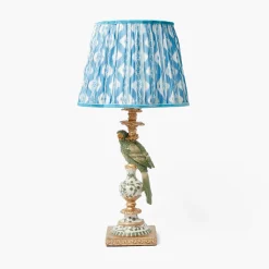 Corded Table Lamps<Mrs. Alice Olive Parrot Lamp with Blue Ikat Shade (30cm)