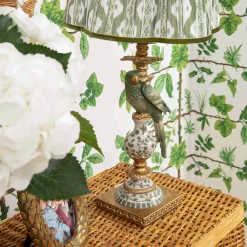 Corded Table Lamps | For Her<Mrs. Alice Olive Parrot Lamp with Olive Ikat Shade (30cm)