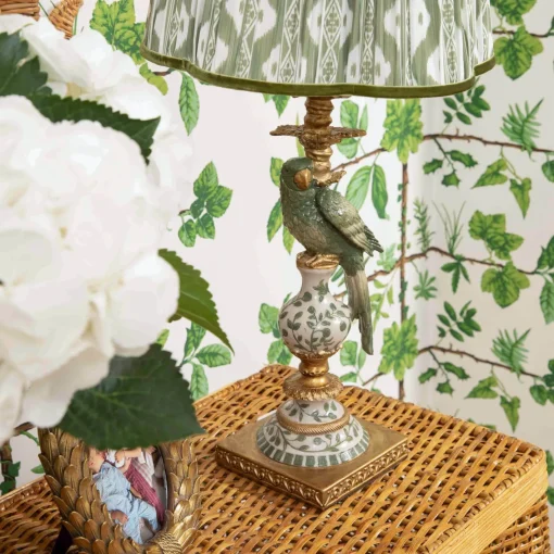 Corded Table Lamps | For Her<Mrs. Alice Olive Parrot Lamp with Olive Ikat Shade (30cm)