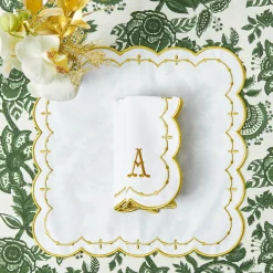 Napkins | Mrs. Alice Monogram<Mrs. Alice Olivia White & Gold Napkins (Set of 4)