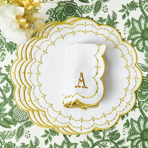 Table Linen Sets | Mrs. Alice Monogram<Mrs. Alice Olivia White & Gold Placemats & Napkins (Set of 4)