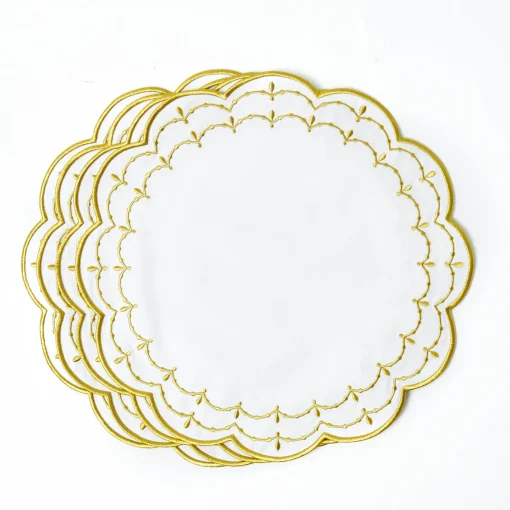 Table Linen Sets | Mrs. Alice Monogram<Mrs. Alice Olivia White & Gold Placemats & Napkins (Set of 4)