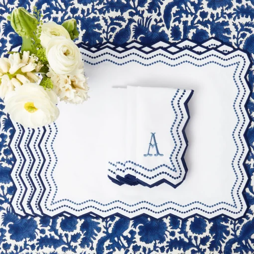 Napkins | Mrs. Alice Monogram<Mrs. Alice Olympia Blue Embroidered Napkins (Set of 4)