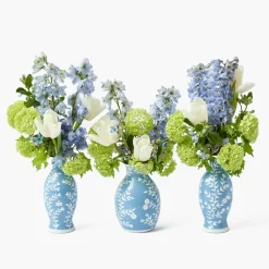 Vases | Vases & Planters<Mrs. Alice Pale Blue Hand Painted Tole Bud Vases (Set of 3)