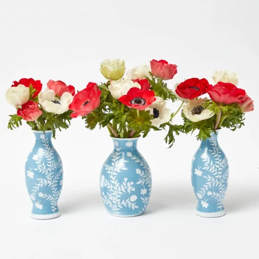 Vases | Vases & Planters<Mrs. Alice Pale Blue Hand Painted Tole Bud Vases (Set of 3)