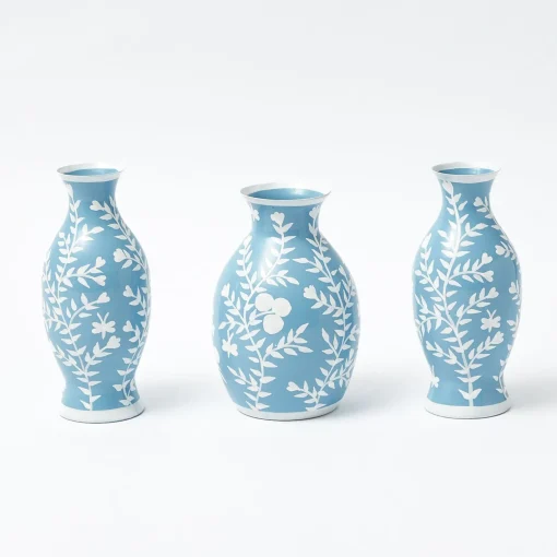 Vases | Vases & Planters<Mrs. Alice Pale Blue Hand Painted Tole Bud Vases (Set of 3)