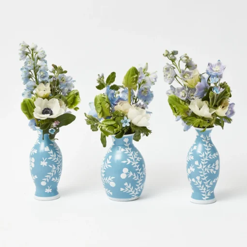 Vases | Vases & Planters<Mrs. Alice Pale Blue Hand Painted Tole Bud Vases (Set of 3)