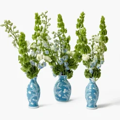 Vases | Vases & Planters<Mrs. Alice Pale Blue Hand Painted Tole Bud Vases (Set of 3)