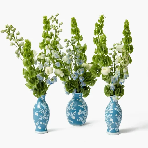 Vases | Vases & Planters<Mrs. Alice Pale Blue Hand Painted Tole Bud Vases (Set of 3)