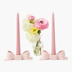 Summer Candleware | Candle Holders<Mrs. Alice Petal Pink Ceramic Bow Candle Holder (Pair)