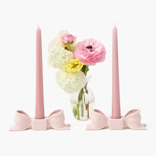 Summer Candleware | Candle Holders<Mrs. Alice Petal Pink Ceramic Bow Candle Holder (Pair)
